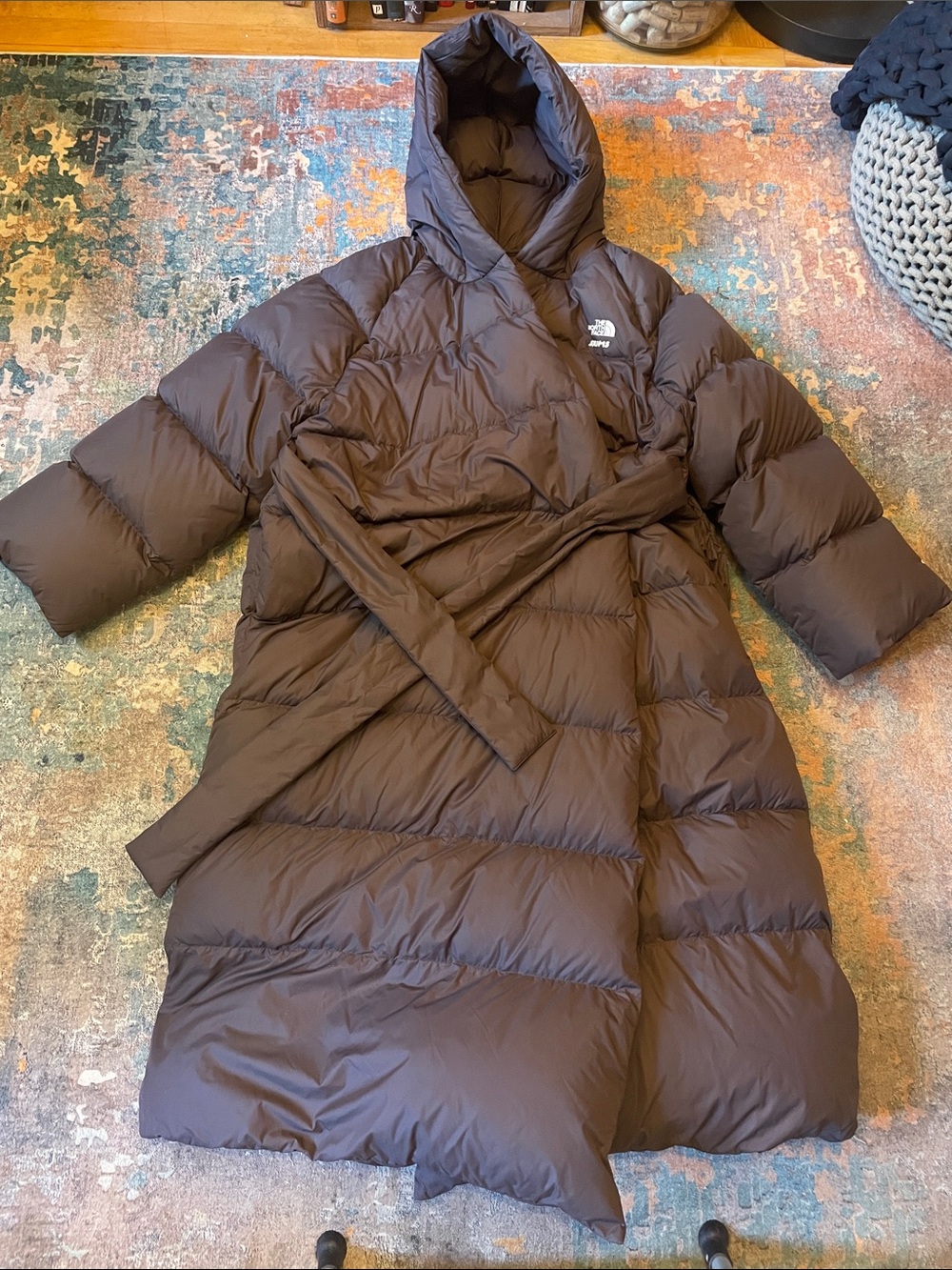 The North Face Women's Brown Hooded Belted Puffer Coat